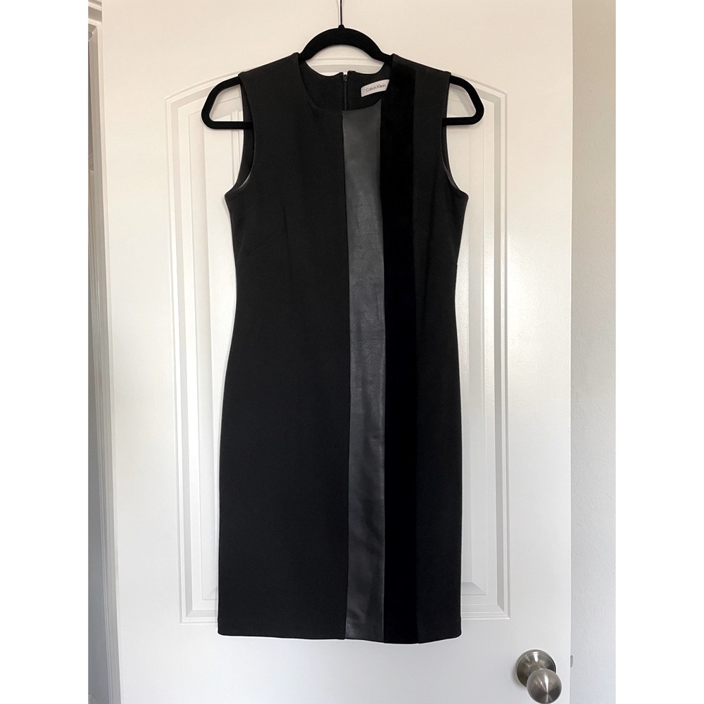 Black leather suede detailed dress